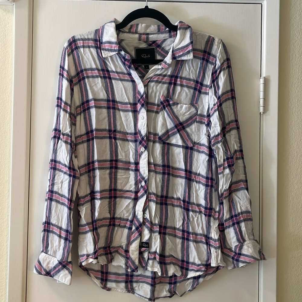 Rails Pink & Navy Button Up Flannel - Size Small - image 1